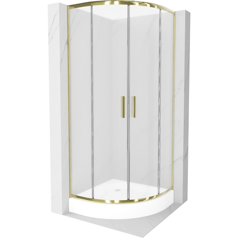 Mexen Rio dušo kabina pusapvalė 90 x 90 cm, matinė, auksinė + padėklas, baltas - 863-090-090-50-30-4710