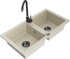 Mexen Mario granito plautuvė su dviem skyriumi ir virtuviniu maišytuvu Telma, smėlinė - 6504-69-670200-70
