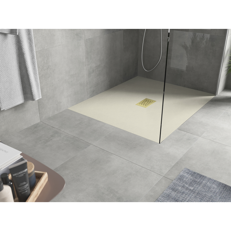 Mexen Hugo stačiakampis dušo padėklas SMC 120 x 100 cm, smėlio spalvos, auksinė sklendė - 42691012-G