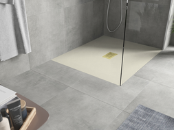 Mexen Hugo stačiakampis dušo padėklas SMC 120 x 100 cm, smėlio spalvos, auksinė sklendė - 42691012-G