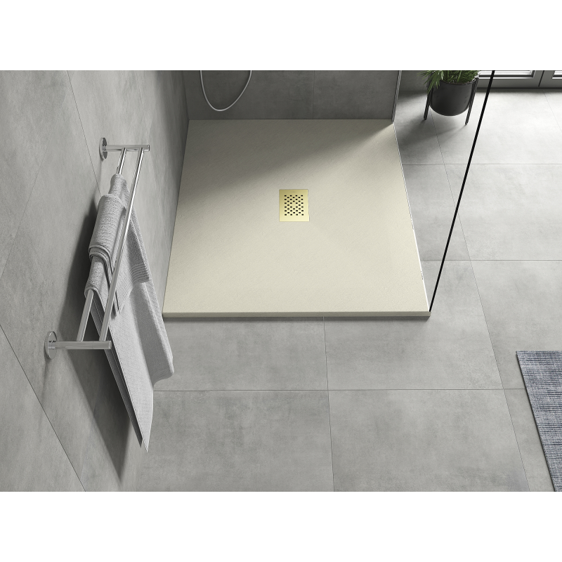 Mexen Hugo stačiakampis dušo padėklas SMC 120 x 100 cm, smėlio spalvos, auksinė sklendė - 42691012-G