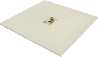 Mexen Hugo kvadratinis dušo padėklas SMC 90 x 90 cm, smėlio spalvos, auksinė maskuotė - 42699090-G