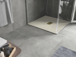 Mexen Hugo kvadratinis dušo padėklas SMC 80 x 80 cm, smėlio spalvos, aukso spalvos maskuotė - 42698080-G