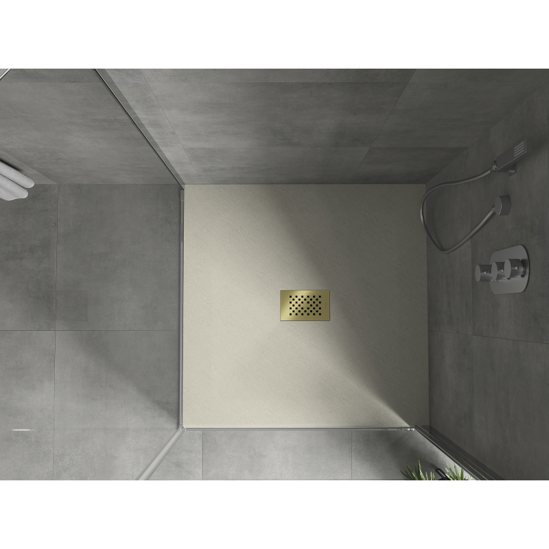 Mexen Hugo kvadratinis dušo padėklas SMC 90 x 90 cm, smėlio spalvos, auksinė maskuotė - 42699090-G