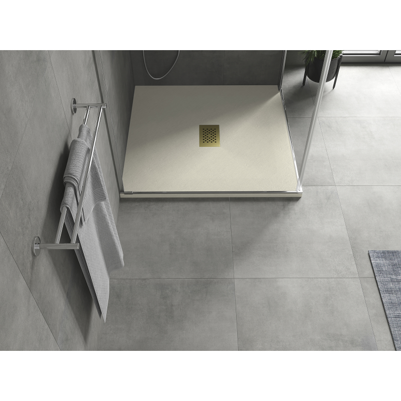 Mexen Hugo kvadratinis dušo padėklas SMC 90 x 90 cm, smėlio spalvos, auksinė maskuotė - 42699090-G