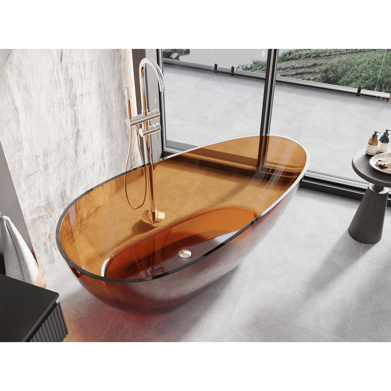 Mexen Glass skaidri laisvai stovinti vonia 170 x 85 cm, žemė, chromuotas kamštis - 58061708505