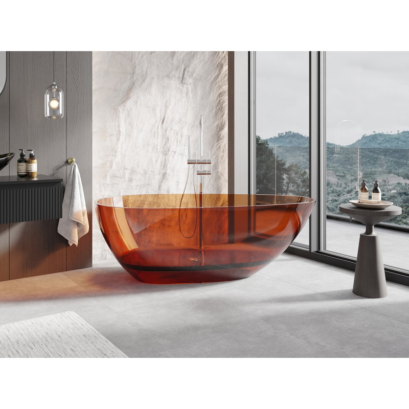 Mexen Glass skaidri laisvai stovinti vonia 170 x 85 cm, žemė, chromuotas kamštis - 58061708505