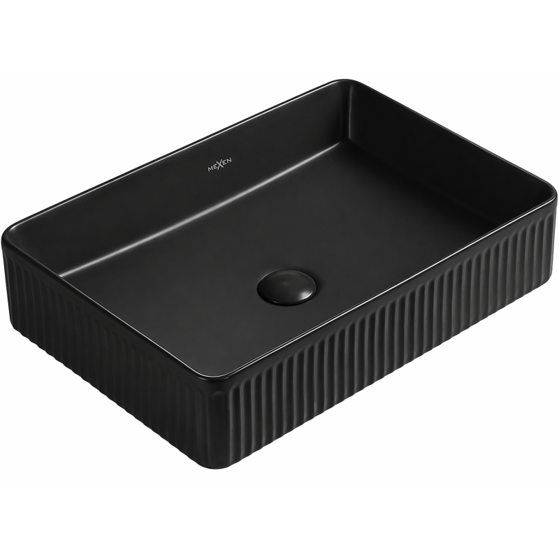 Mexen Grovo rifliuotas stalviršio praustuvas 51 x 37 cm, juodas matinis - 22305185