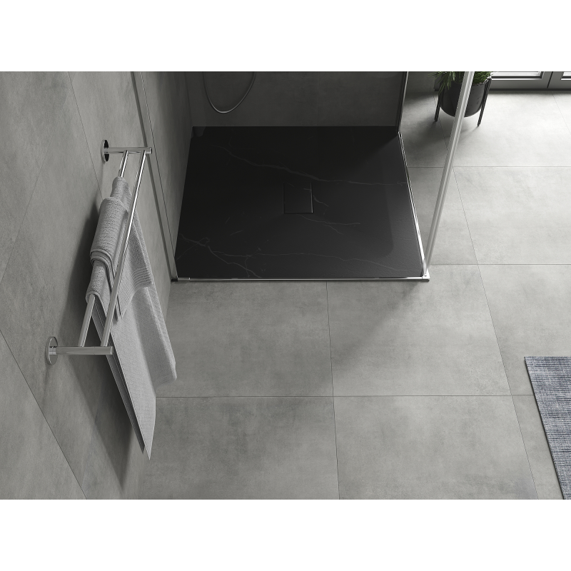 Mexen Hugo keturkampis dušo padėklas SMC 100 x 100 cm, juodas akmuo - 42751010