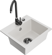 Mexen Milo vienos kompresijos granitinis kriauklė su Telma maišytuvu, balta - 6505-20-670200-70