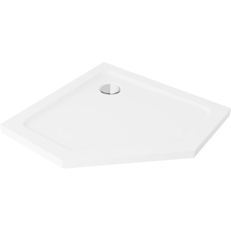 Mexen Flat penkiakampė slim dušo kabina 80 x 80 cm, balta, chromuotas sifonas - 41P108080