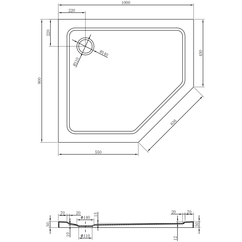 Mexen Flat penkiakampis dušo padėklas slim kairysis 100 x 90 cm, baltas, sifonas chromuotas - 41P109010L