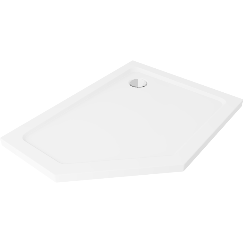 Mexen Flat pentagoninė plokščia dušo padėklas dešinė 100 x 90 cm, baltas, chrominis sifonas - 41P109010R
