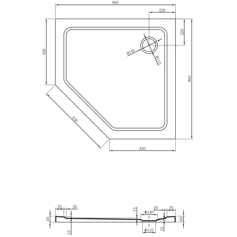 Mexen Flat penkiakampis plonas dušo padėklas 90 x 90 cm, juodas, chromo sifonas - 41P709090