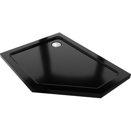 Mexen Flat penkiakampis plonas dušo padėklas, kairysis 90 x 80 cm, juodas, sifonas chromas - 41P708090L