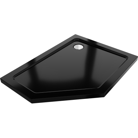 Mexen Flat duso kabina penkiakampė slim dešinė 90 x 80 cm, juoda, sifonas chromuotas - 41P708090R
