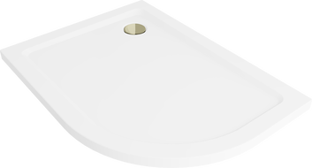 Mexen Flat pusapvalė dušo padėklas Slim kairysis 90 x 80 cm, baltas, sifonas auksinis - 41108090L-G