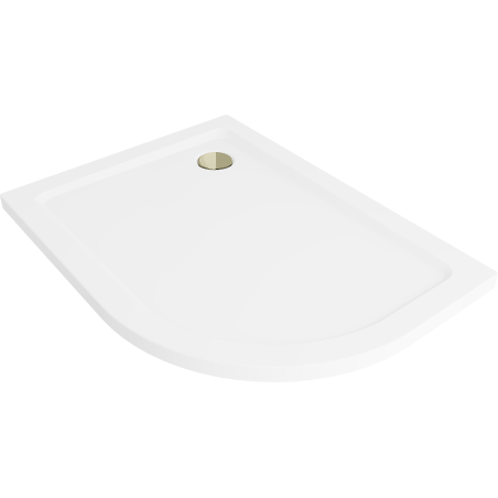 Mexen Flat pusapvalė dušo kabina slim kairė 100 x 90 cm, balta, aukso spalvos sifonas - 41109010L-G