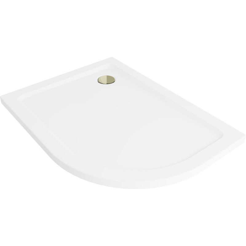 Mexen Flat pusapvalė plona kairioji dušo kabina 120 x 90 cm, balta, aukso sifonas - 41109012L-G