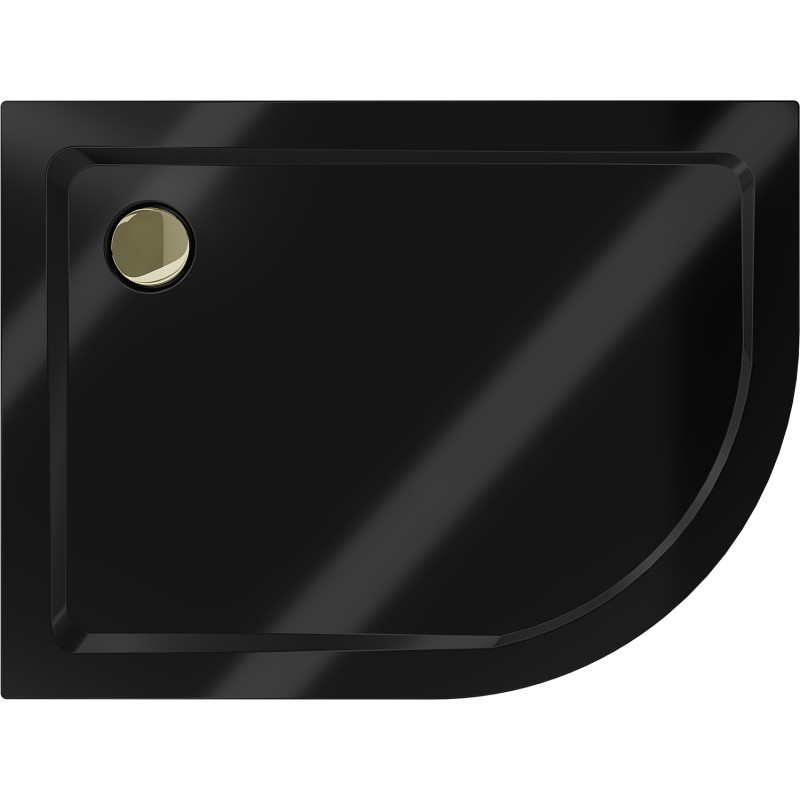 Mexen Flat dušo padėklas pusapvalis slim kairysis 100 x 80 cm, juodas, sifonas auksinis - 41708010L-G