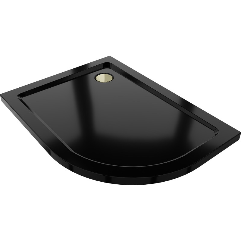 Mexen Flat pusapvalė plokščia dušo padėklas kairysis 120 x 80 cm, juodas, sifonas auksinis - 41708012L-G