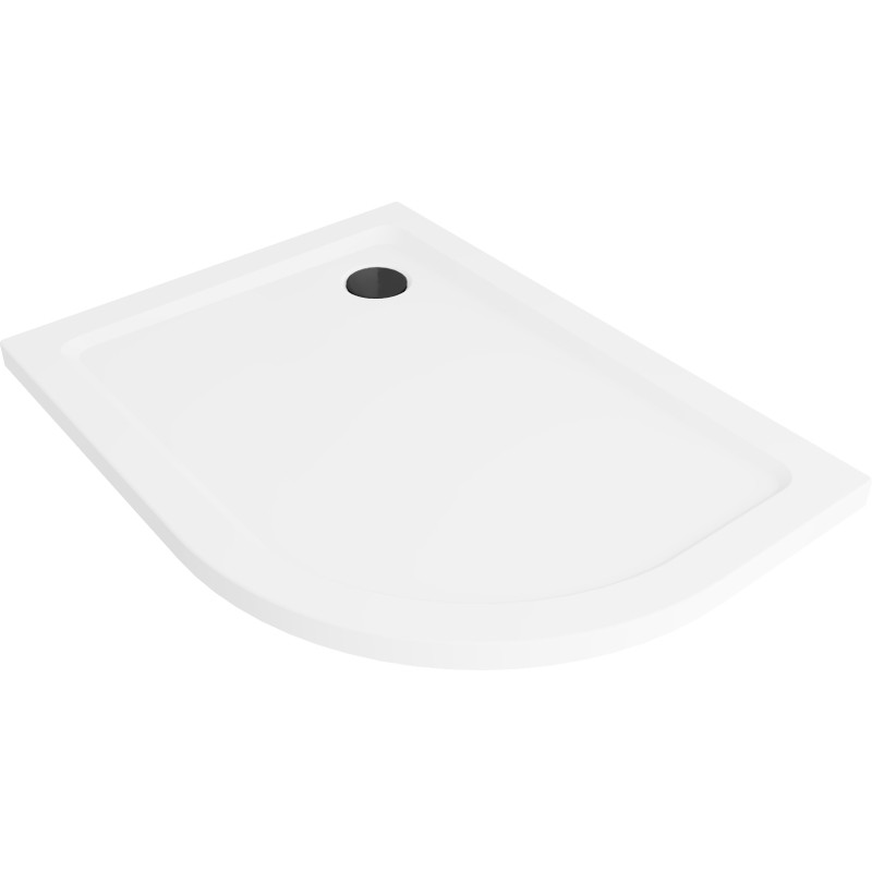 Mexen Flat pusapvalis dušo padėklas „Slim“ kairys 100 x 90 cm, baltas, sifonas juodas - 41109010L-B
