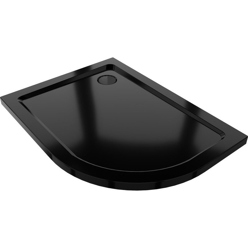 Mexen Flat pusapvalė plona dušo padėklas kairė 100 x 90 cm, juodas, juodas sifonas - 41709010L-B