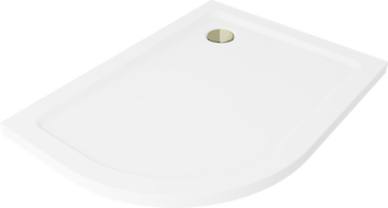 Mexen Flat pusapvalė dušo plokštė slim dešinė 100 x 80 cm, balta, auksinė sifonas - 41108010P-G