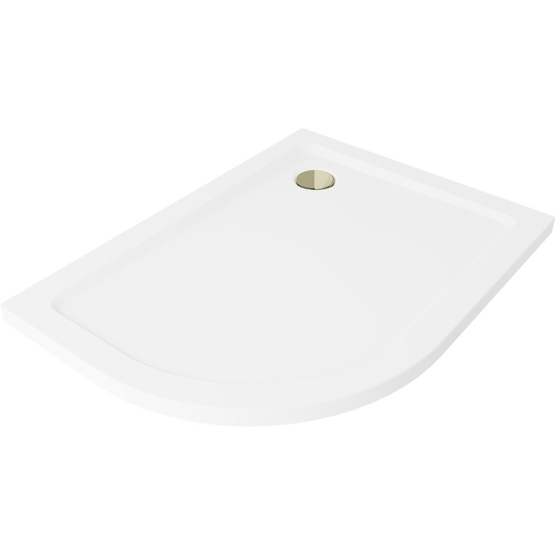 Mexen Flat pusapvalė aptakus dušo padėklas dešinysis 120 x 80 cm, baltas, aukso sifonas - 41108012P-G