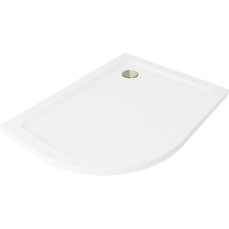 Mexen Flat pusapvalė aptakus dušo padėklas dešinysis 120 x 80 cm, baltas, aukso sifonas - 41108012P-G