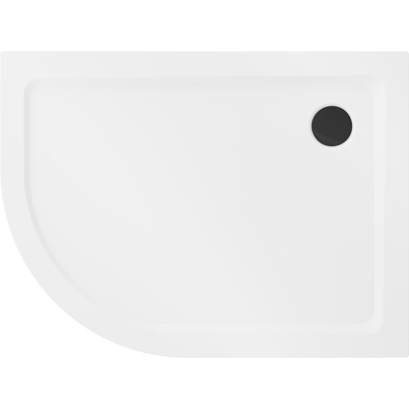 Mexen Flat pusapvalė dušo kabina slim dešinė 100 x 80 cm, balta, juodas sifonas - 41108010P-B