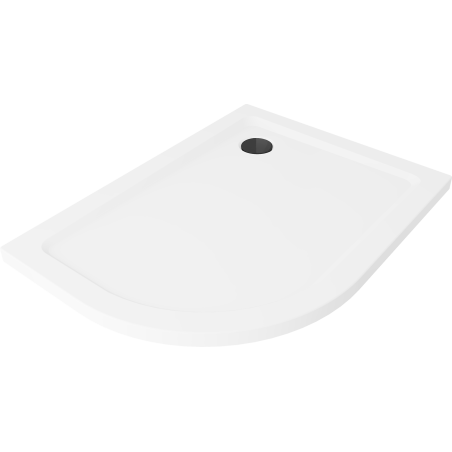 Mexen Flat pusapvalė dušo kabina slim dešinė 100 x 80 cm, balta, juodas sifonas - 41108010P-B