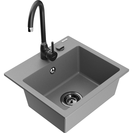 Mexen Milo granito plautuvė su viena kamera ir virtuvės maišytuvu Telma, pilka - 6505-71-670200-70-B