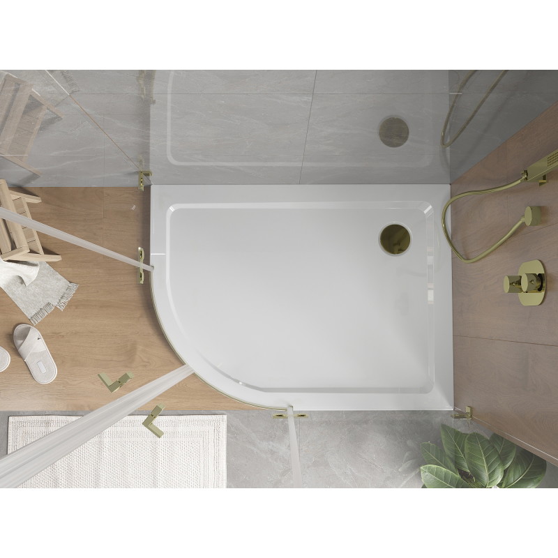 Mexen Flat pusapvalė aptakus dušo padėklas dešinysis 120 x 80 cm, baltas, aukso sifonas - 41108012P-G
