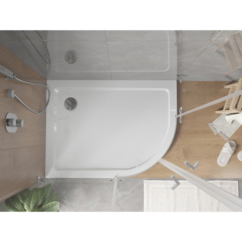 Mexen Flat pusapvalė plokščioji dušo padėklas kairysis 120 x 90 cm, baltas, chromuotas sifonas - 41109012L