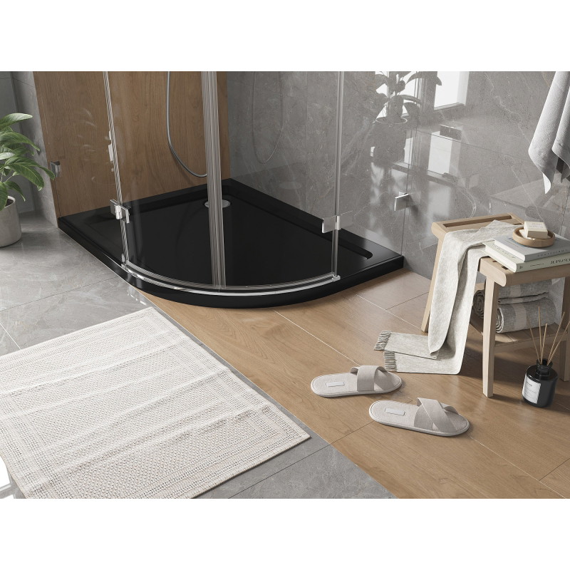 Mexen Flat pusapvalė dušo padėklas slim kairysis 120 x 80 cm, juodas, chrominis sifonas - 41708012L