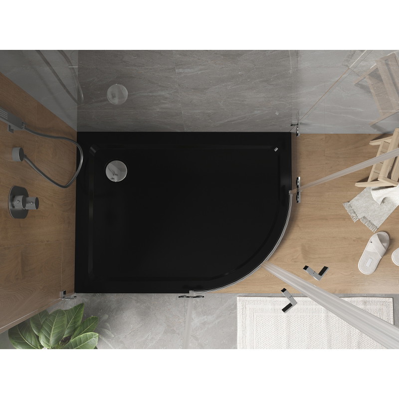 Mexen Flat pusapvalė dušo padėklas slim kairysis 120 x 80 cm, juodas, chrominis sifonas - 41708012L