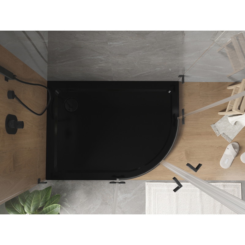 Mexen Flat pusapvalis dušo padėklas slim kairysis 90 x 80 cm, juodas, sifonas juodas - 41708090L-B