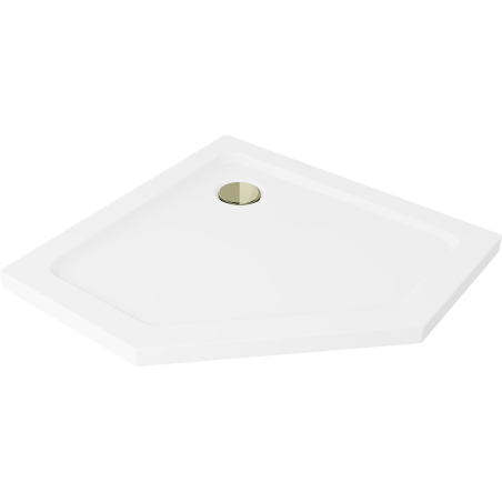 Mexen Flat penkiakampė slim dušo padėklas 80 x 80 cm, baltas, auksinis sifonas - 41P108080-G