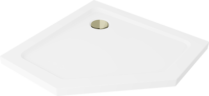 Mexen Flat penkiakampė slim dušo padėklas 80 x 80 cm, baltas, auksinis sifonas - 41P108080-G