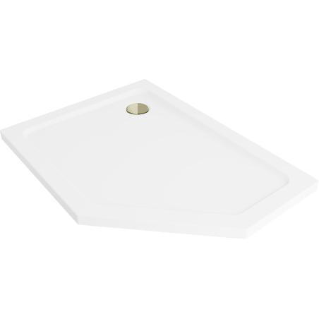 Mexen Flat penkiakampė dušo plokštė, kairysis slim 90 x 80 cm, balta, auksinis sifonas - 41P108090L-G