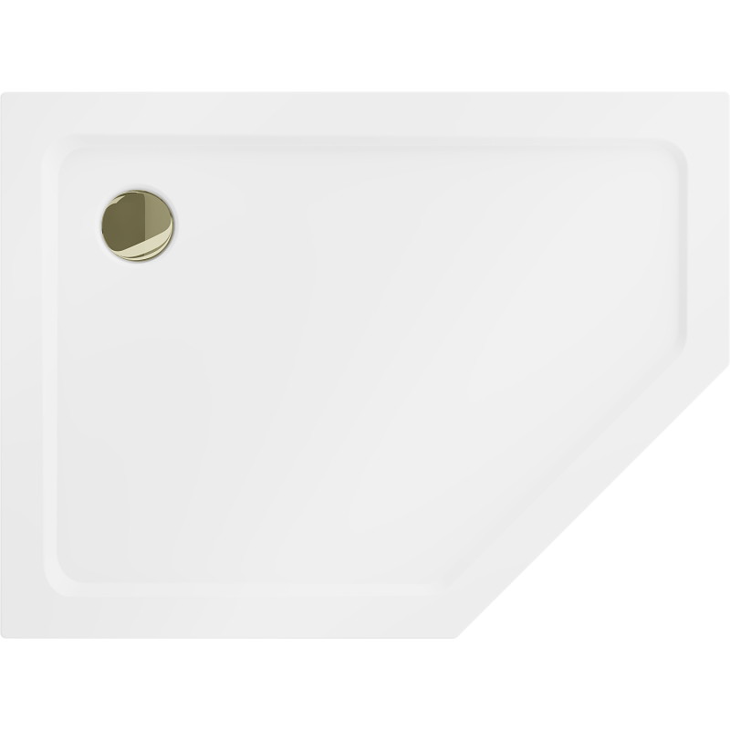 Mexen Flat penkiakampė dušo plokštė, kairysis slim 90 x 80 cm, balta, auksinis sifonas - 41P108090L-G