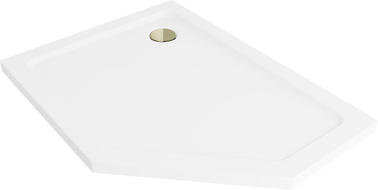 Mexen Flat penkiakampė dušo padėklas slim kairysis 100 x 80 cm, baltas, aukso spalvos sifonas - 41P108010L-G
