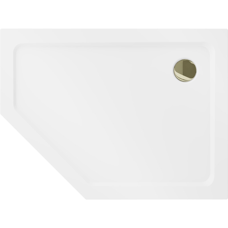 Mexen Flat penkiakampis dušo padėklas plonas dešinys 100 x 80 cm, baltas, sifonas auksinis - 41P108010R-G