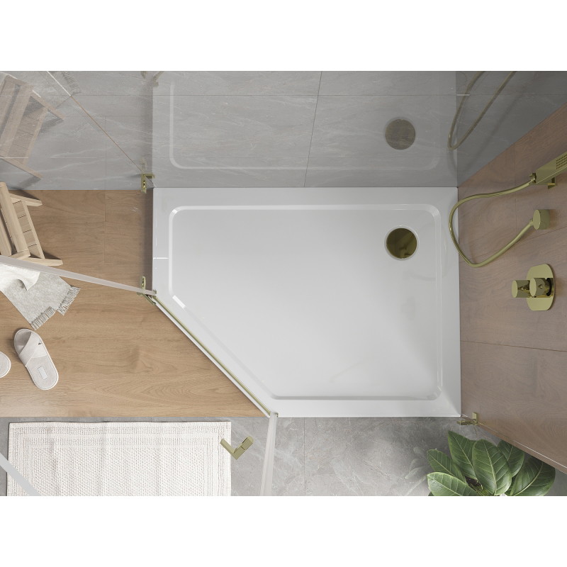 Mexen Flat penkiakampis dušo padėklas plonas dešinys 100 x 80 cm, baltas, sifonas auksinis - 41P108010R-G