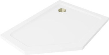 Mexen Flat penkiakampis dušo padėklas plonas dešinys 100 x 80 cm, baltas, sifonas auksinis - 41P108010R-G