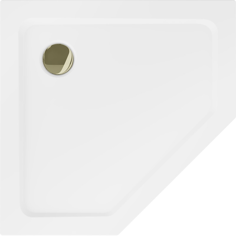 Mexen Flat penkiakampis dušo padėklas slim 90 x 90 cm, baltas, aukso sifonas - 41P109090-G