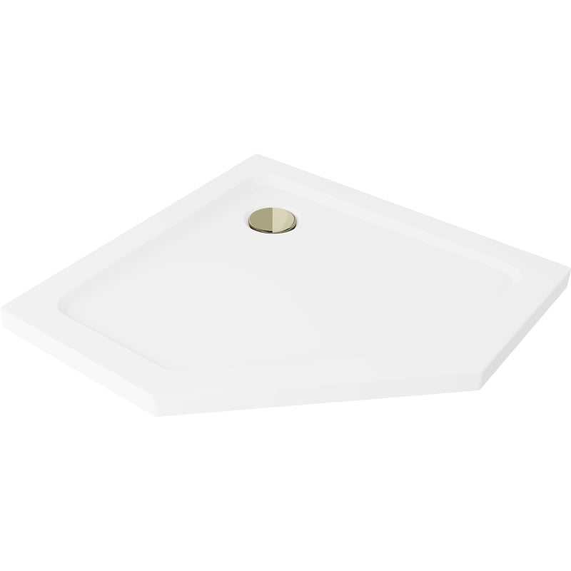 Mexen Flat penkiakampis dušo padėklas slim 90 x 90 cm, baltas, aukso sifonas - 41P109090-G