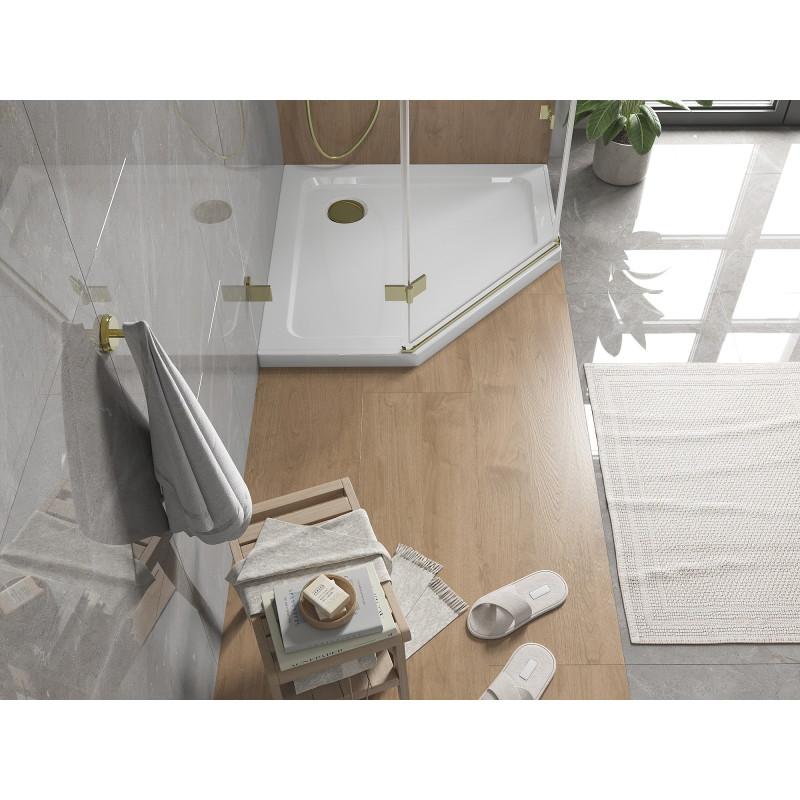 Mexen Flat penkiakampis dušo padėklas slim 90 x 90 cm, baltas, aukso sifonas - 41P109090-G
