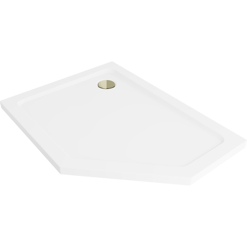 Mexen Flat plokščias penkiakampis dušo padėklas kairysis 100 x 90 cm, baltas, sifonas auksinis - 41P109010L-G